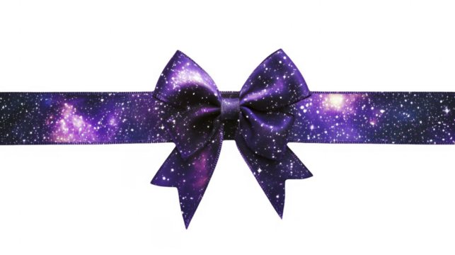 Elegant galaxy ribbon bow on a transparent background, PNG image, PNG file.
