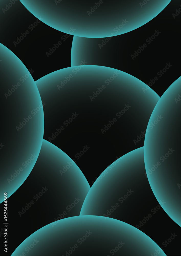 Aufkleber Abstract background with series of large, overlapping, semi-circular shapes with a soft turquoise glow around the edges. Deep black background, forming a visually smooth, futuristic gradient effect.