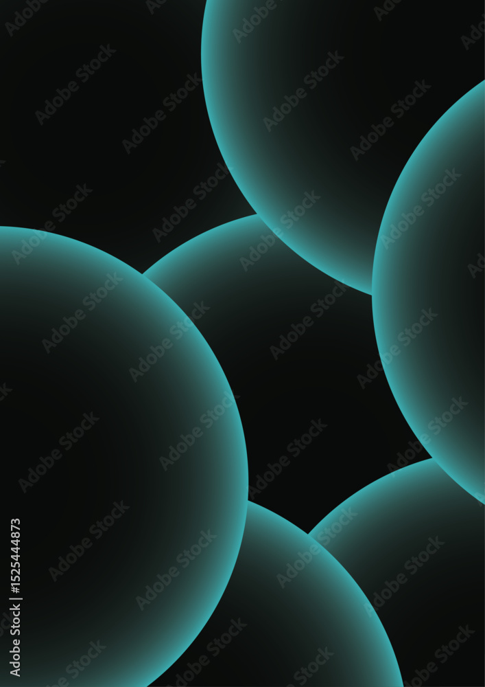 Poster Abstract background with series of large, overlapping, semi-circular shapes with a soft turquoise glow around the edges. Deep black background, forming a visually smooth, futuristic gradient effect.