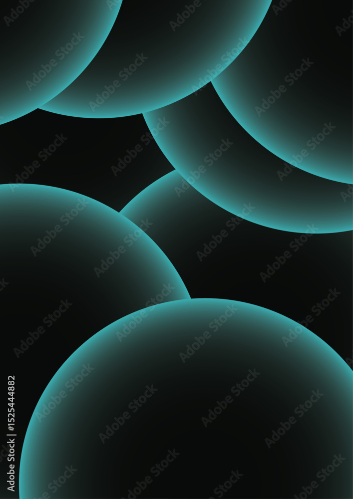 Leinwandbilder Abstract background with series of large, overlapping, semi-circular shapes with a soft turquoise glow around the edges. Deep black background, forming a visually smooth, futuristic gradient effect.