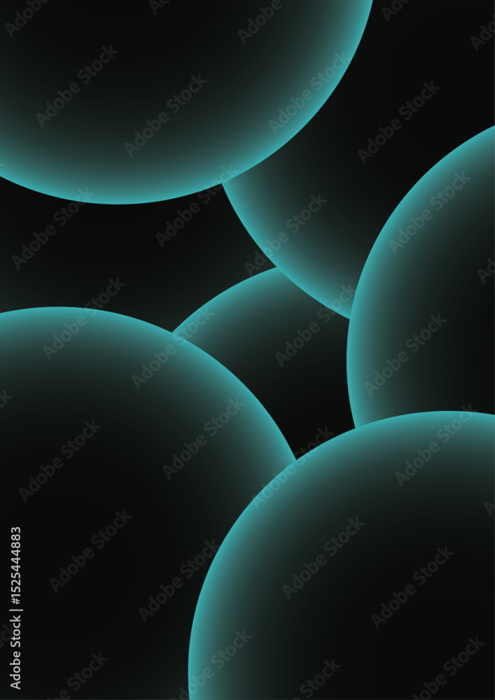 Aufkleber Abstract background with series of large, overlapping, semi-circular shapes with a soft turquoise glow around the edges. Deep black background, forming a visually smooth, futuristic gradient effect.