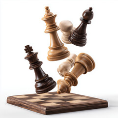 Dramatic Chess Pieces Falling on the Board , isolated on white background png
