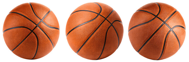 Three orange basketballs isolated on transparent background