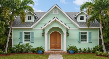 Pastel Green Key West Inspired A-Frame Cottage