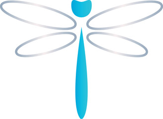 Minimalist dragonfly icon with a tooth-shaped head and smooth gradient wings. Ideal for dental branding, clean apps or wellness visuals.
