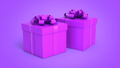 Obraz premium Two Purple Gift Boxes with Bows Perfect for Holiday or Birthday Celebrations