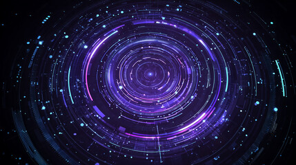 Futuristic circular HUD interface design with abstract vector elements on a dark background. High-tech digital display ideal for UI, innovation, and technology communication visuals.

