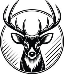 Deer head silhouette, antler animal icon, wildlife vector graphic, black forest creature, minimal nature design