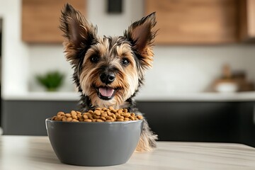 Happy Dog Enjoying Meal in Kitchen