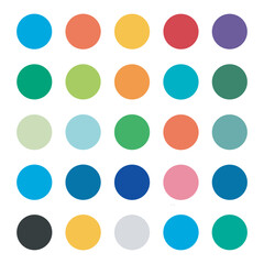 A collection of 25 colorful circles in various shades and hues