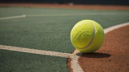 Close-Up of Tennis Ball on Tennis Court Surface 