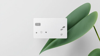 Business card mockup, White paper in Top view, Blank space for logo identity or text copy, Tropical Nature leaf layer as background.