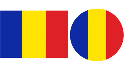 Chad Flag, Chad National flag is a vertical tricolor consisting of a blue, a gold and a red field. Flag isolated on white background. Circular and Rectangular shape Chad flag.