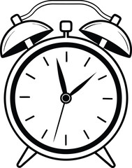 Alarm clock silhouette, ringing clock icon, vintage timepiece vector, black wakeup symbol, simple time graphic