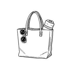 Beach tote bag with sunglasses and towel peeking out for summer outings illustration