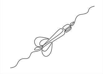 A dart hitting dartboard one line art drawing, Hand drawn one line vector. Editable stroke	