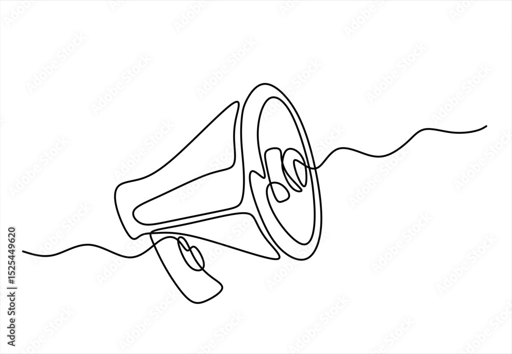Poster continuous line drawing representing a megaphone for announcing or protesting. hand drawn one line v