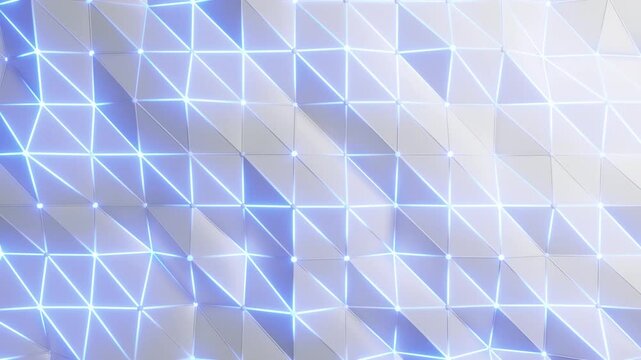 Abstract sci-fi light white triangle low polygon. Looping animation background 4K
