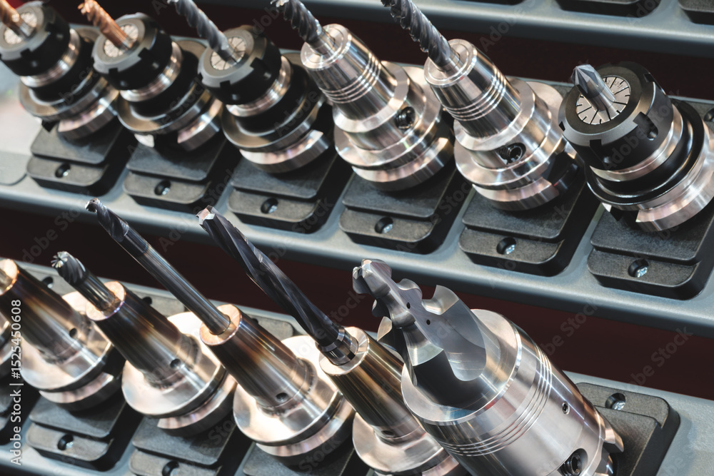 Aufkleber A display of various types of drill bits. The display is organized and the bits are arranged in a way that makes it easy to see the differences between them