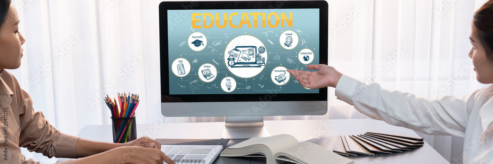 Poster e-learning website with sofware for student to study online on the internet network brisk