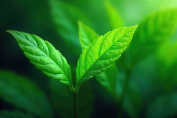 Close-up of vibrant green leaves, subtly conveying feelings of serenity and growth The image evokes calmness and the natural world's soothing power , leaves, mindfulness