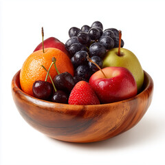Vibrant Fruit Salad in Wooden Bowl , isolated on white background png