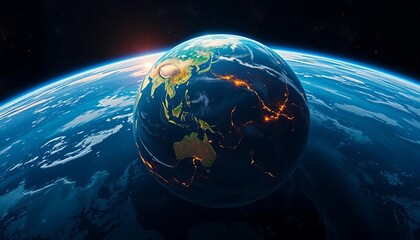 Fototapeta premium Glowing Earth viewed from space, showcasing global interconnectedness in a cosmic panorama, view, web