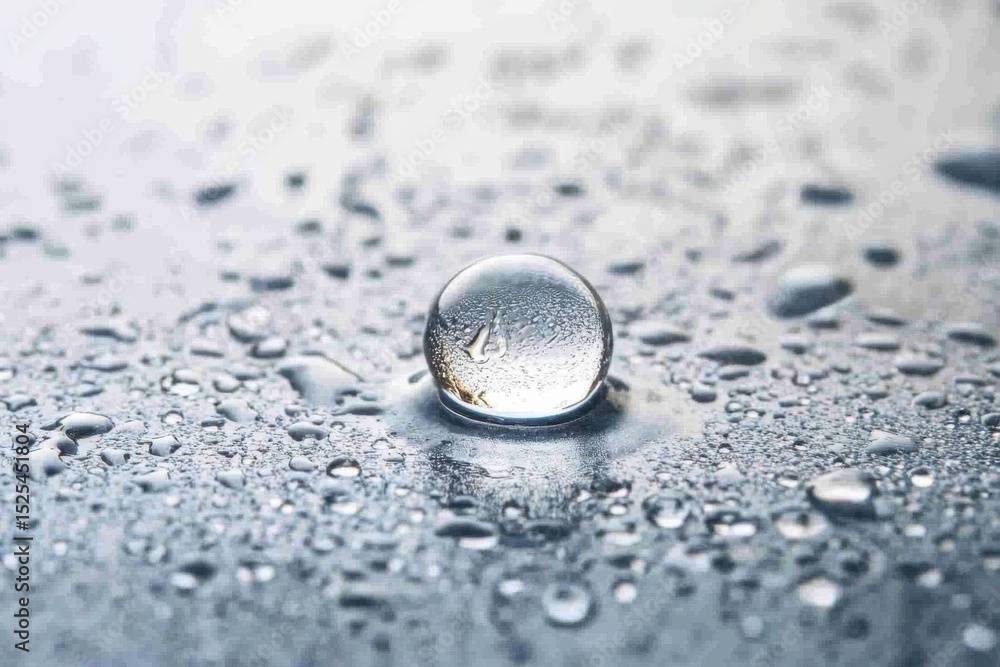 Poster water drop cascades onto a reflective surface creating ripples in the tranquil setting, water drop f