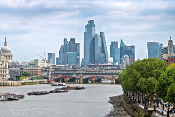 Scenic London Skyline, Blackfriars Bridge and St. Paul Cathedral, London.