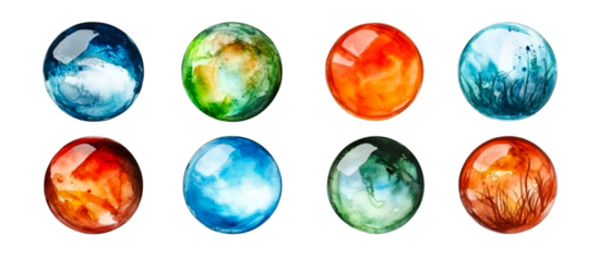 Eight Watercolor Planets Abstract Cosmic Spheres Collection