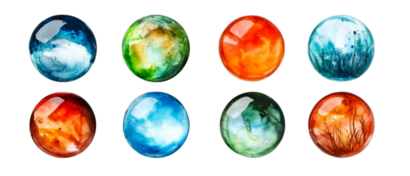 Eight Watercolor Planets Abstract Cosmic Spheres Collection