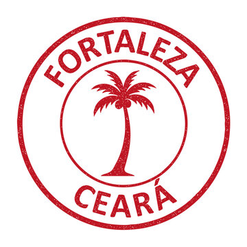 Fortaleza, Cear&aacute; grunge rubber stamp from Brazil, on transparent background, red vector illustration. Selo da cidade de Fortaleza, Cear&aacute; com ilustra&ccedil;&atilde;o de coqueiro