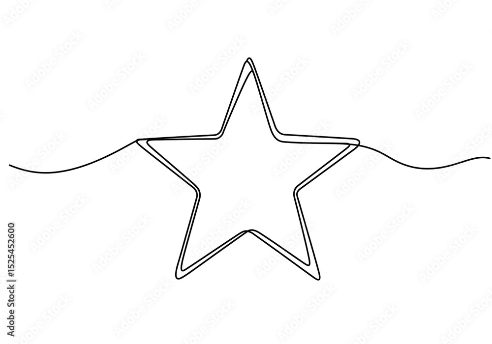 Poster continuous line drawing of a star shape with flowing lines on a white background in a simple design