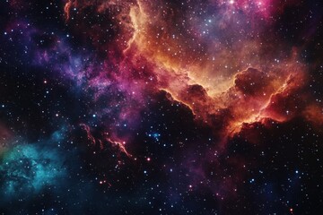 Fototapeta premium Vibrant expansive deep space view showcasing colorful nebulas and twinkling stars against a dark cosmic backdrop, Vibrant, expansive deep space scene with stars and nebulae