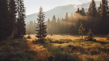 Green forest environment. Beautiful Forest