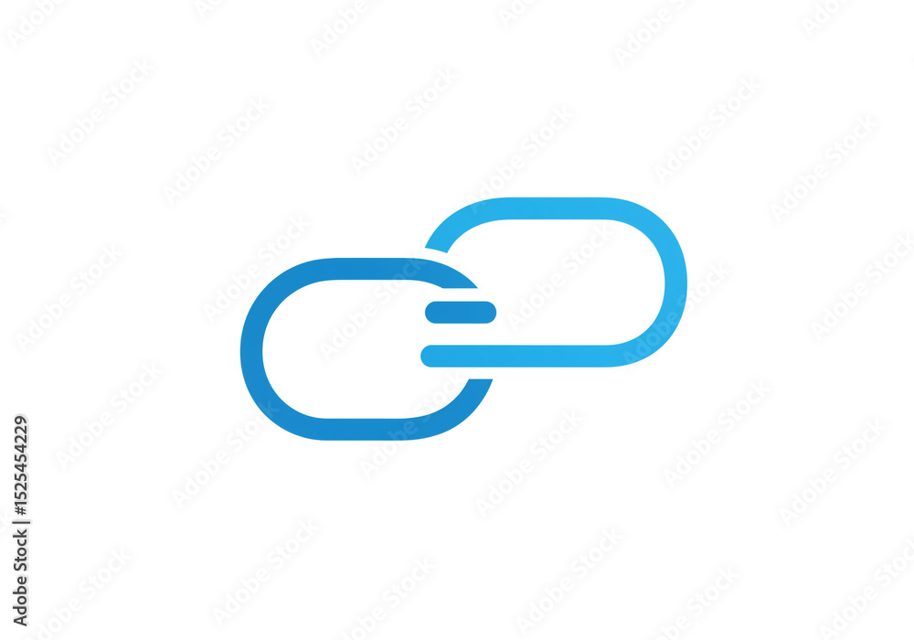 Poster a simple blue chain link icon on a white background representing connection and networking concept