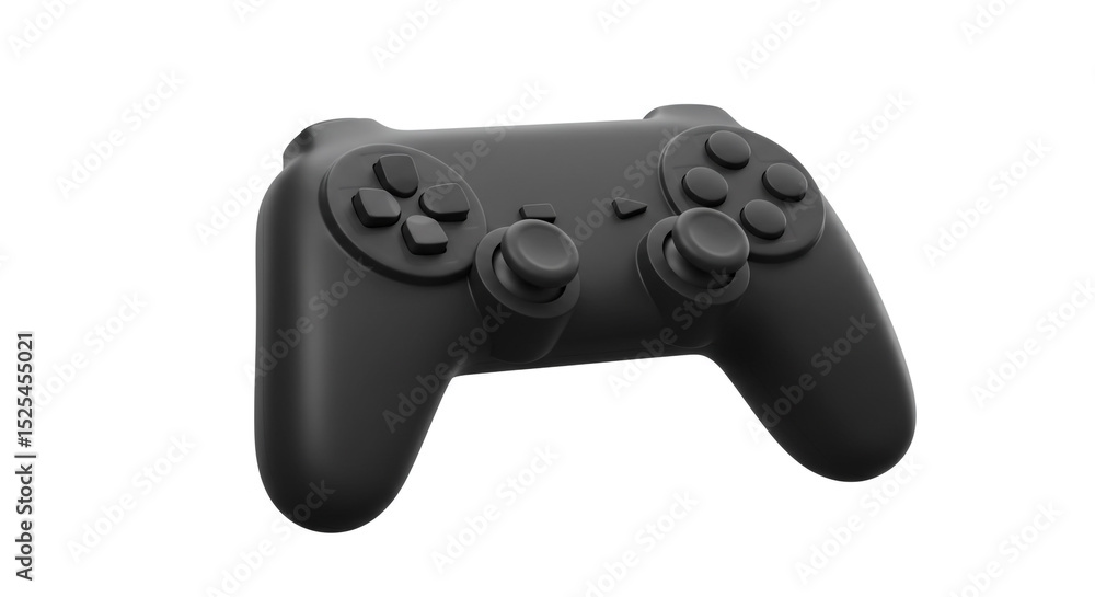 Poster a matte black video game controller with analog sticks and buttons on a white background studio shot