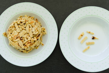 Fritatten auffallend ungleich in zwei Teller verteilt