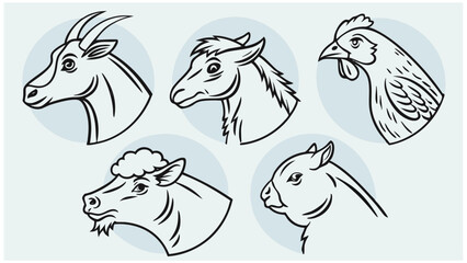 Fototapeta premium Funny cartoon farm animals vector set