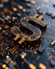 Dollar sign graphic on circuit board
