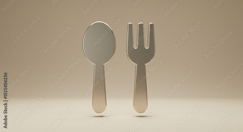 Aufkleber a simple close up shot of a shiny silver spoon and fork side by side on a neutral background studio 