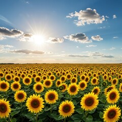 Fototapeta premium Vibrant Sunflower Field at Sunset