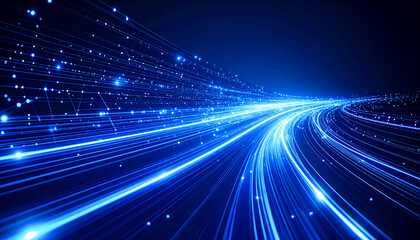 Futuristic Blue Light Trails Representing High-Speed Data and Technology Flow