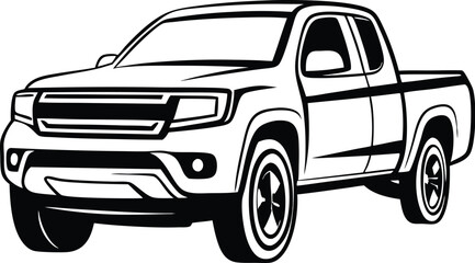 Pickup truck silhouette, vehicle icon vector, black transport symbol, minimal automotive design, utility car graphic