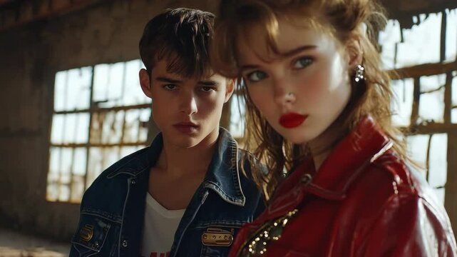 Nostalgic beauty: rockabilly youth, pinup icons, retro look, Hollywood glow, neon radiance, jukebox melodies, diner elegance, 50s grace, vintage love, stylish moments, timeless fashion, 60s romance.