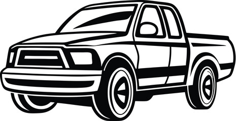 Pickup truck silhouette, vehicle icon vector, black transport symbol, minimal automotive design, utility car graphic