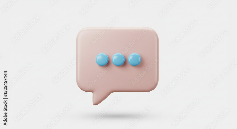 Poster a pink speech bubble with three blue dots indicating a message on a white background in a studio sho