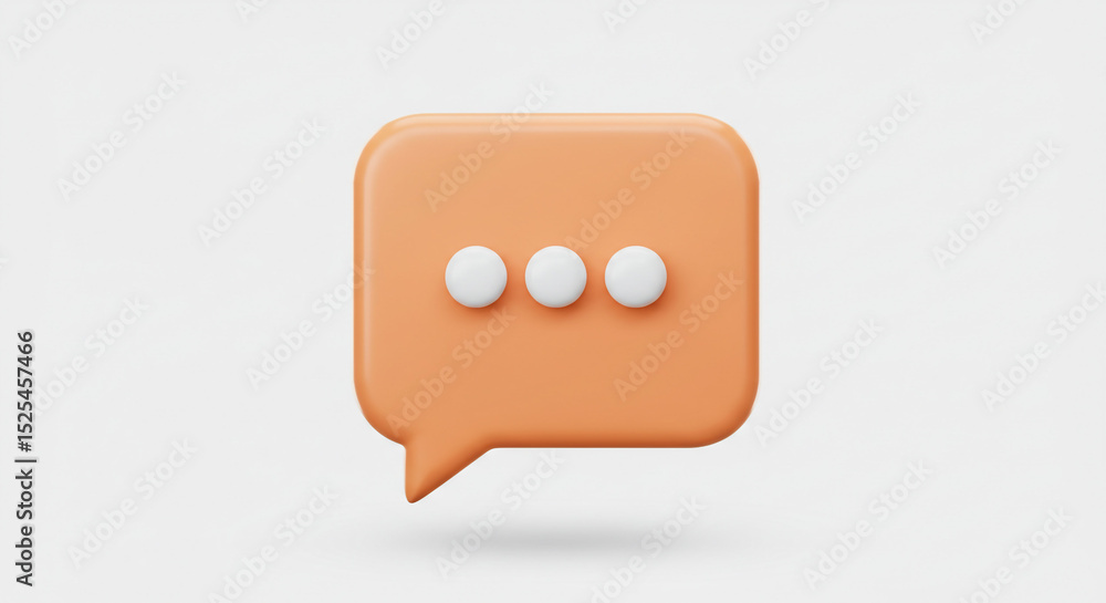 Poster an orange speech bubble with three white dots indicating a message on a plain white background here 
