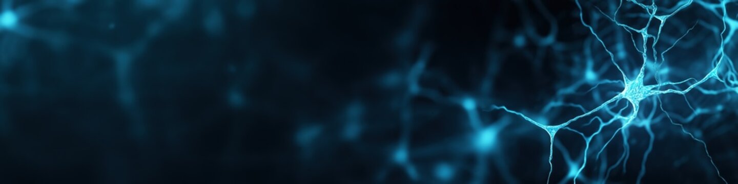 Abstract network of glowing neurons on dark background