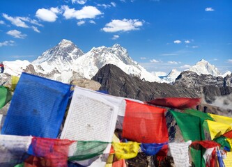 Mount Everest Lhotse Makalu buddhist prayer flags
